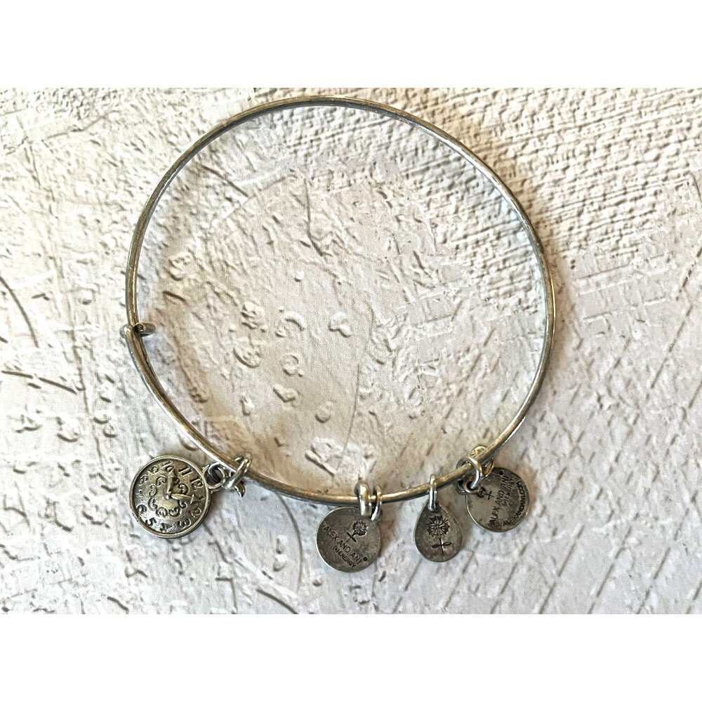 Alex and Ani Silver Bangle Bracelet Clock Charm - Picture 4 of 5